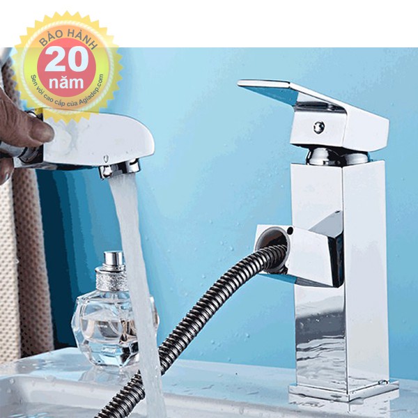 Vòi Lavabo nóng lạnh (Trụ vuông, kiêm đầu xịt) Hợp kim- Siêu cấp ITALIA (Kèm đôi dây cấp nước)