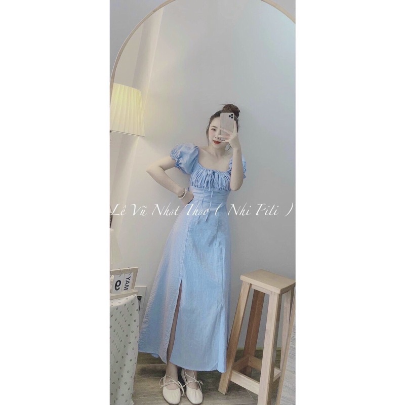 (Có BigSize) Đầm Váy Maxi Xanh Chuối Xẻ Tà Màu Hot Trend Năm Nay