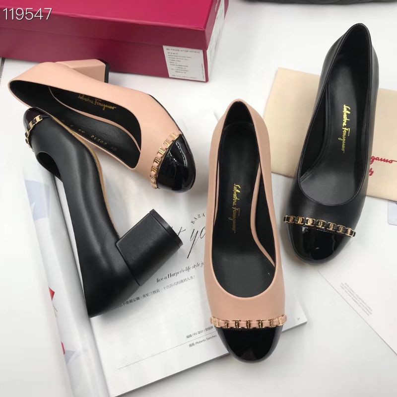Giày cao gót nữ da thật mũi tròn gót 6cm fe*ragamo