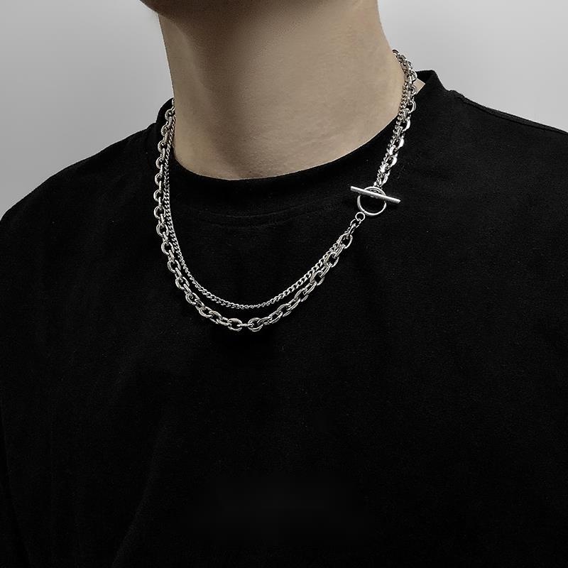 Vòng cổ hai lớp bằng thép titan phong cách hip hop sành điệu cá tính
