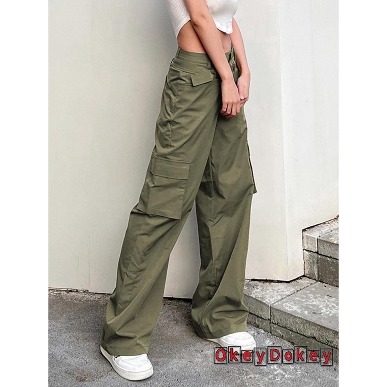 Quần Dài Lưng Cao Ống Đứng Màu Trơn Phối Túi Thời Trang Cho Nữ