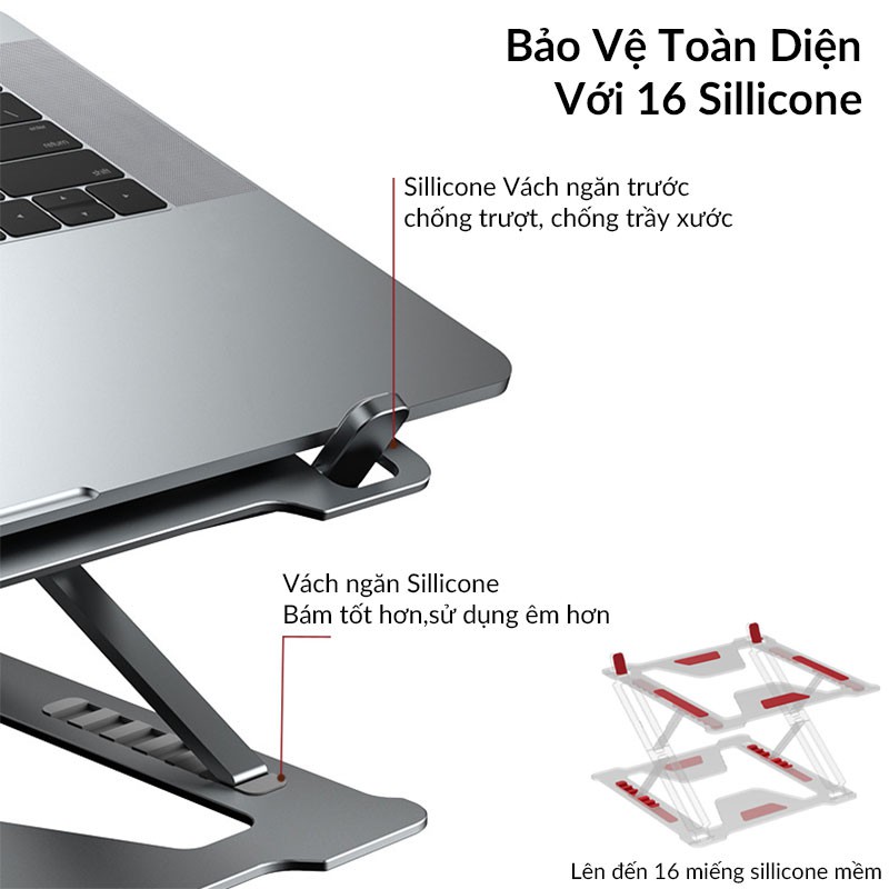 Giá Đỡ Laptop, Đế Nâng Macbook Boneruy Hợp Kim Nhôm 2 Tầng Điều Chỉnh Nhiều Góc Độ Cao Thấp Dễ Dàng, Tản Nhiệt Nhanh