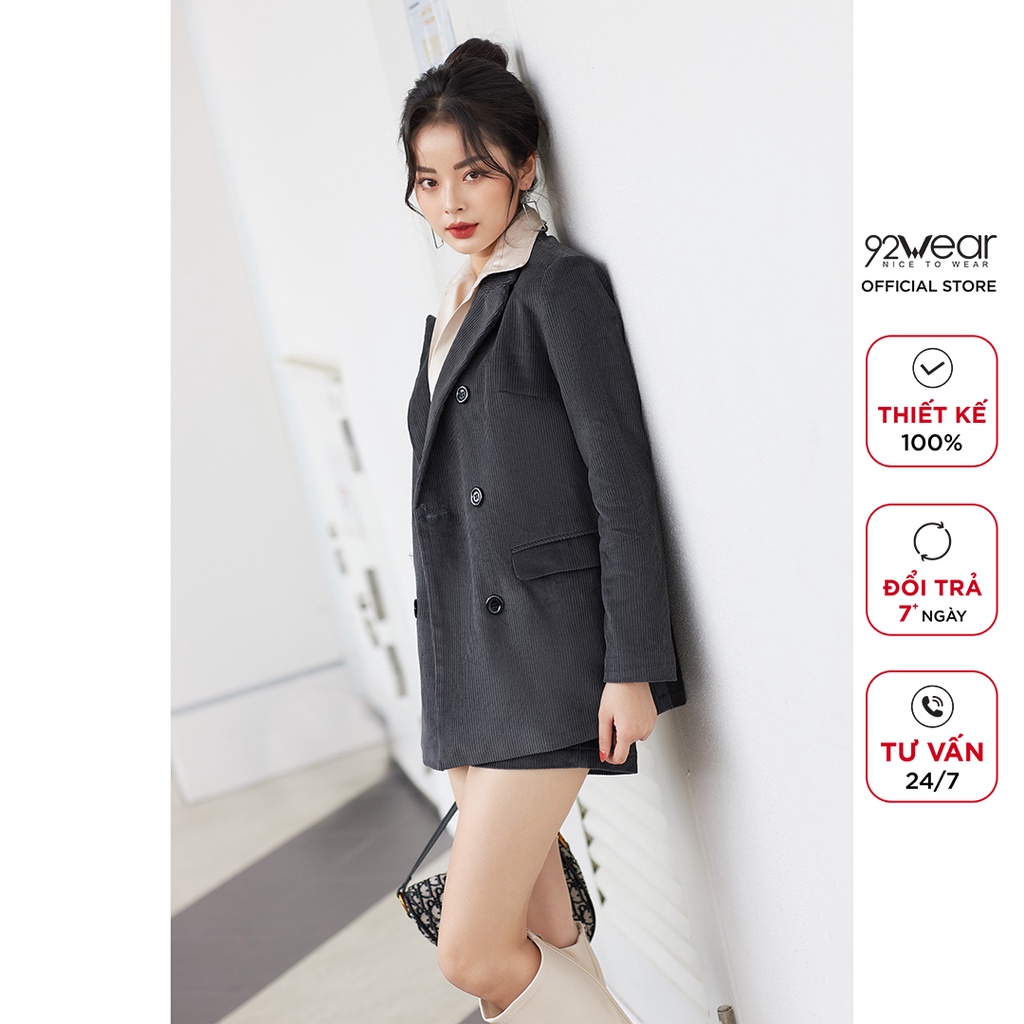 Áo vest nữ 92WEAR phong cách hàn quốc thiết kế trẻ trung dài tay, chất nhung tăm cao cấp VBA2112 | BigBuy360 - bigbuy360.vn