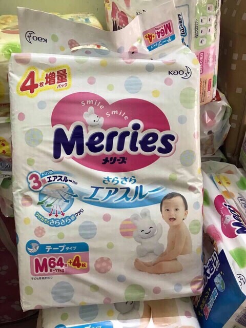 Bỉm Merries thêm miếng quần/dán nội địa Nhật Newborn 96, S88 dán, M68 dán, L58 dán, M64 quần, L50...