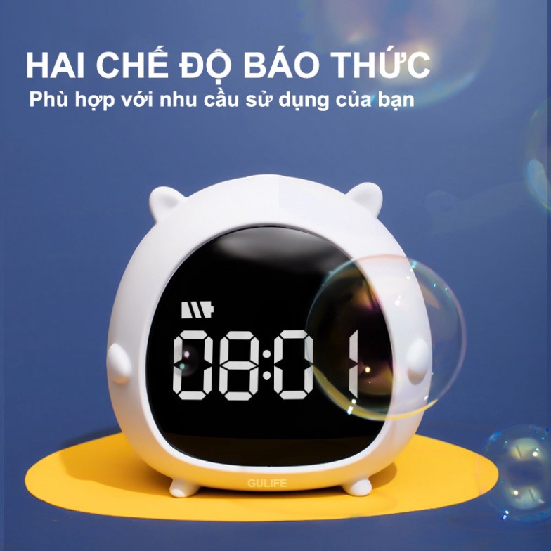 ✅ Đồng Hồ Báo Thức Nhiều Mẫu Mã Cute GULIFE - Đồng Hồ Báo Thức Thức Mini USB Màn Hình LED HD, Quà Tặng - GBT09