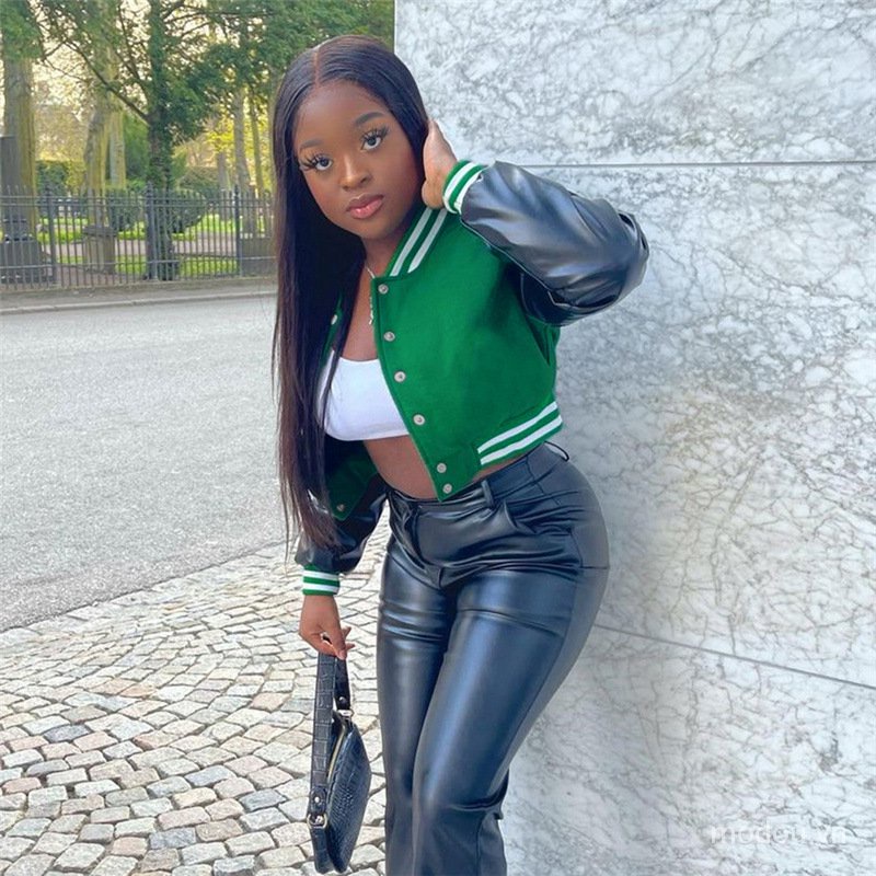 Áo Khoác Bomber Da Pu Dáng Ngắn Thời Trang Thu Đông Cá Tính