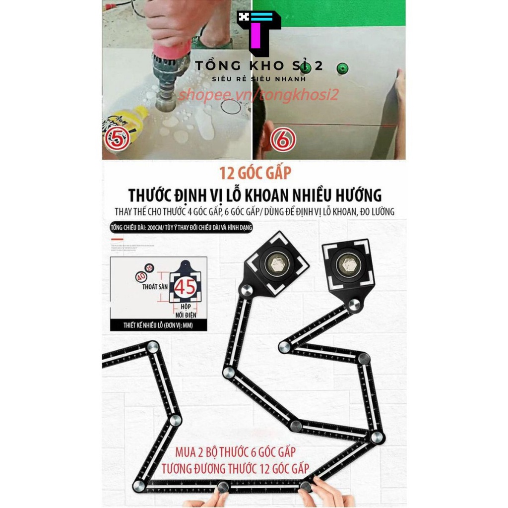 Thước ke đa năng lấy dấu gạch, đo 6 góc định vị Thông Minh