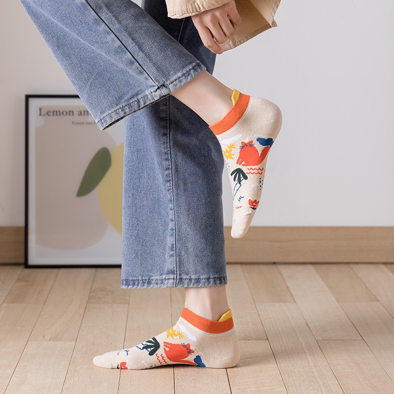 WAFNHA D496 Vớ Cotton In Hình Tên Lửa Hoạt Hình Dễ Thương Cho Nữ