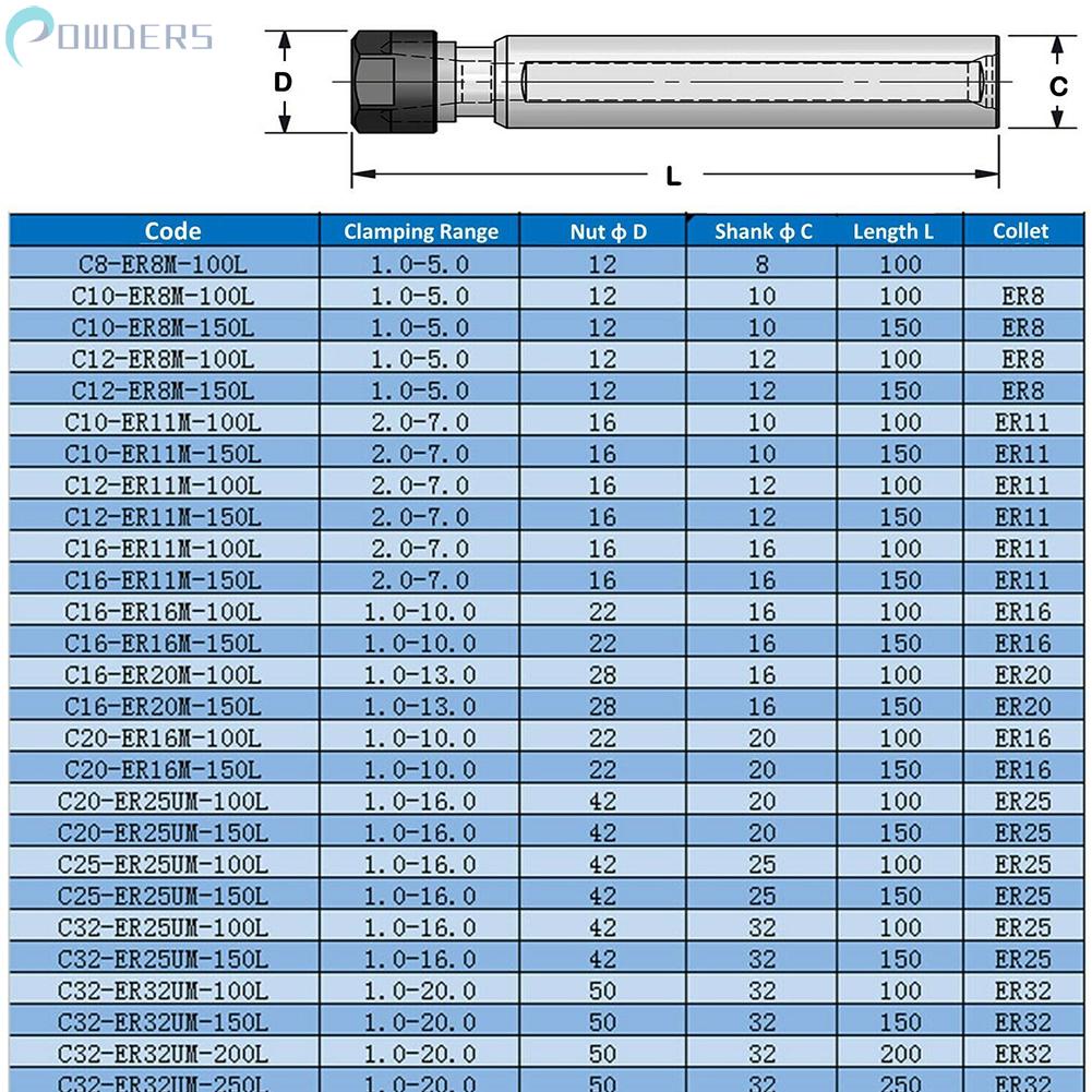 Collet Chuck Holder Milling Tool Straight Shank Tool 100MM ER20A ER11A