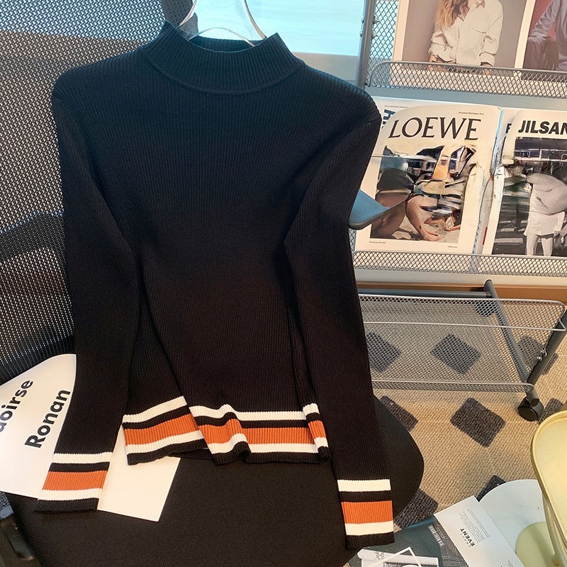 Áo Len Tay Dài Cổ Lọ Họa Tiết Kẻ Sọc Nhiều Màu Sắc Phong Cách Hàn Quốc Thời Trang Mùa Thu Mới Cho Nữ