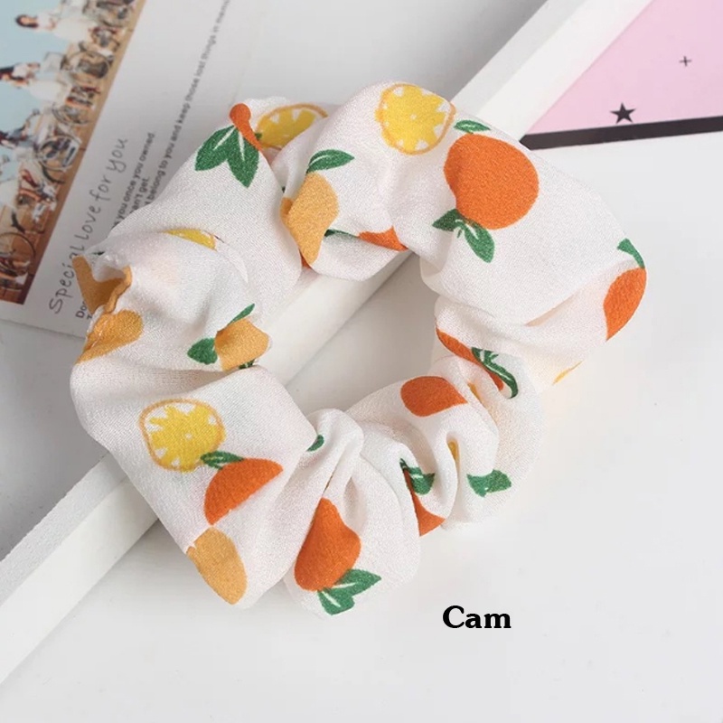 Cột tóc vải Scrunchies, dây buộc tóc nữ Hàn Quốc họa tiết trái dâu, trái dứa, trái cây