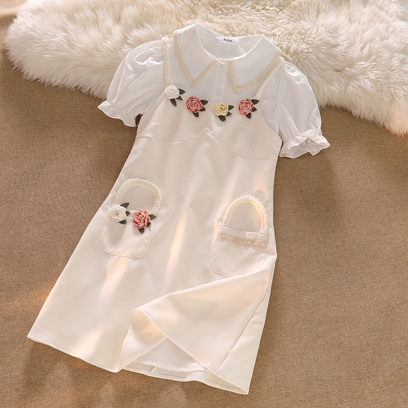 Set Áo Sơ Mi Tay Phồng Kèm Chân Váy Yếm Thời Trang Mùa Hè Mới Dành Cho Nữ
