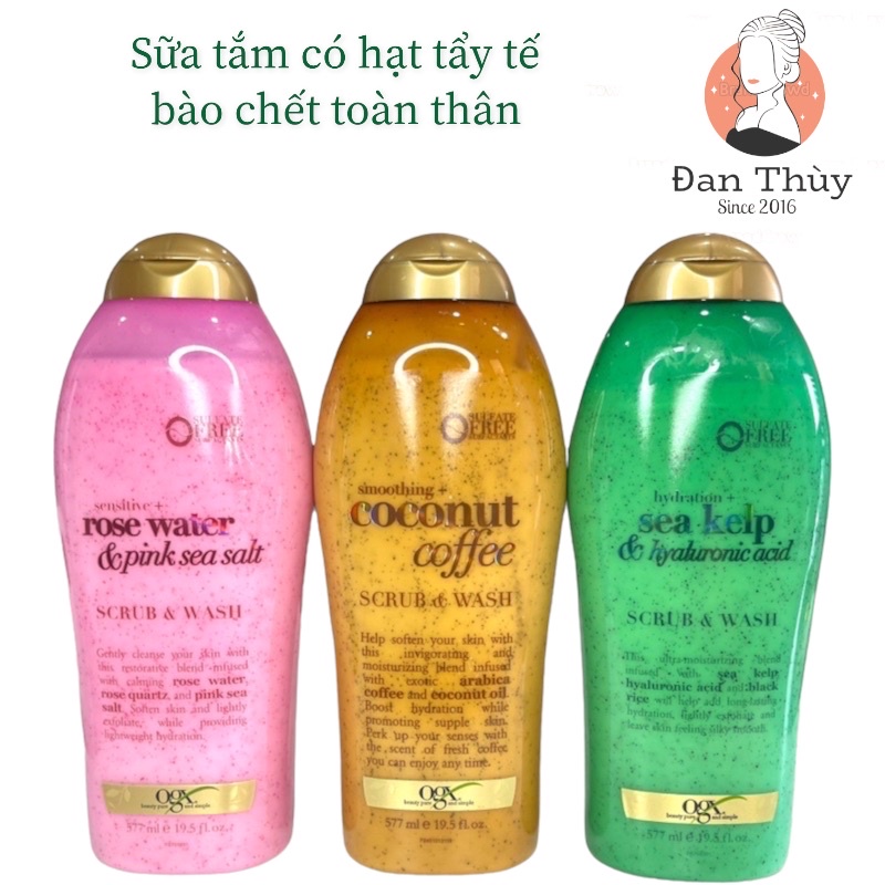 Sữa tắm tẩy tế bào chết OGX Mỹ có hạt làm sạch sâu, dưỡng ẩm