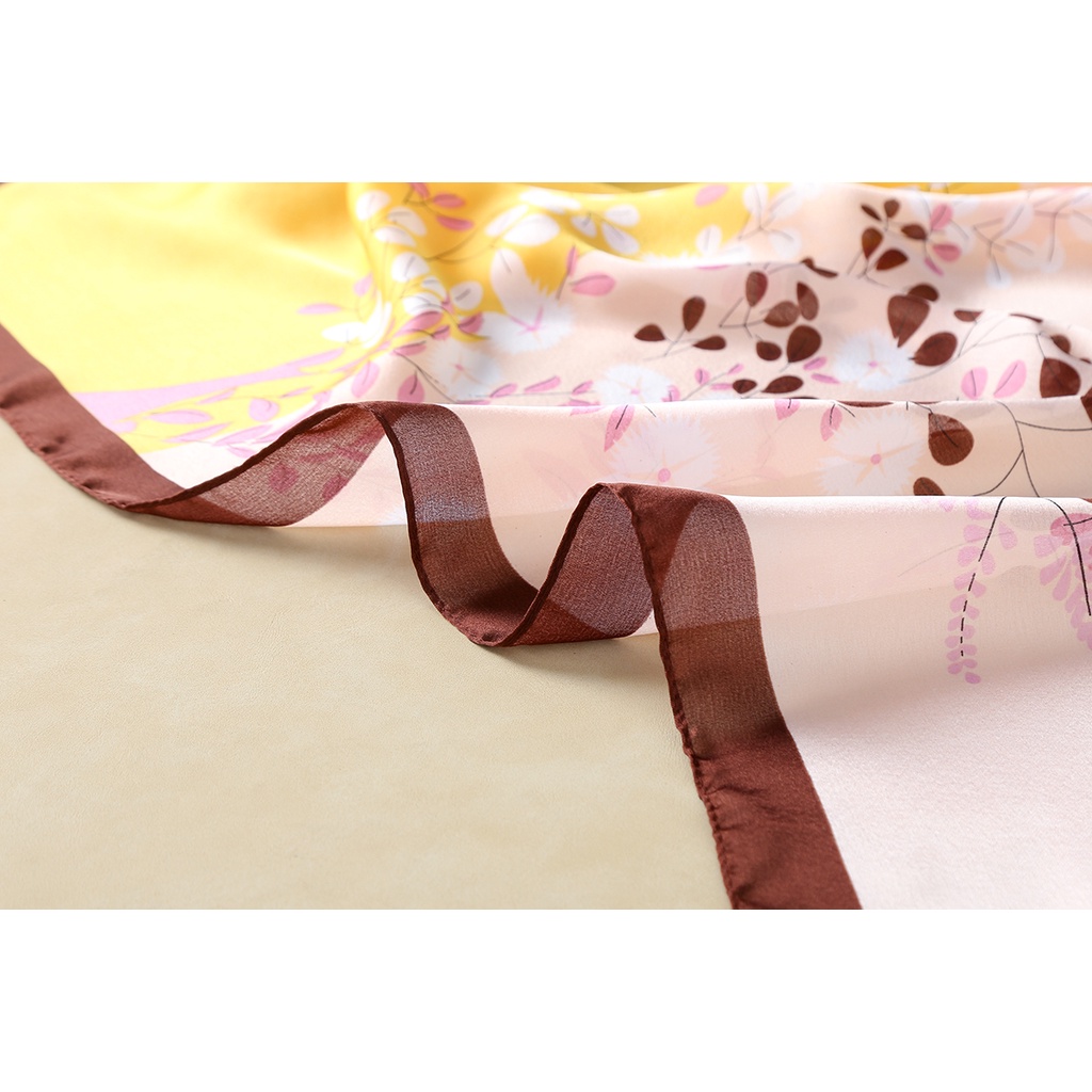 Khăn Choàng Lụa Dài Họa Tiết Hoa Hồng Vàng Size 90*180cm