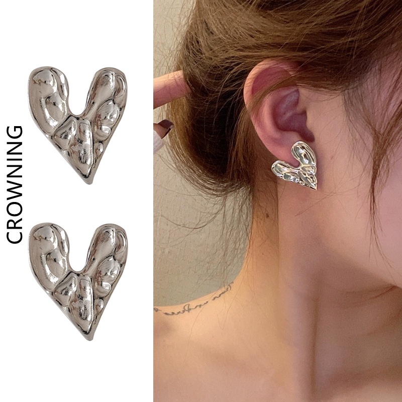 Bông Tai Mạ Bạc 925 Hình Trái Tim Đơn Giản Phong Cách Mới F533