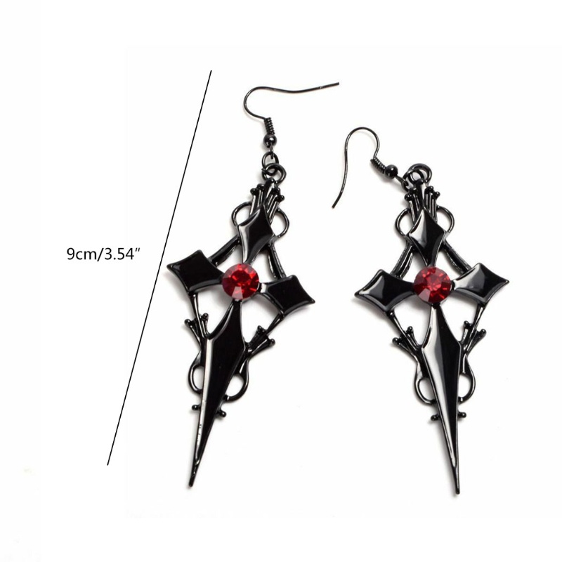 Khuyên tai hình thánh giá đính đá pha lê phong cách Gothic