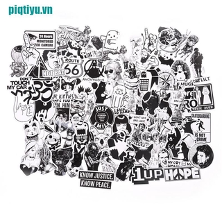 Piyu♪Set 100 Sticker Màu Trắng Đen Trang Trí Ván Trượt / Laptop / Vali