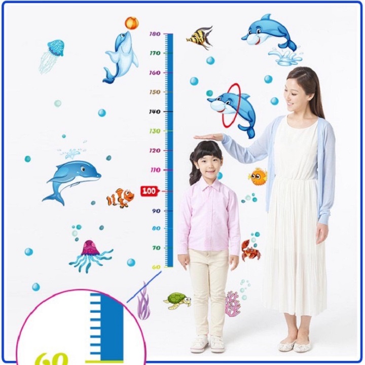 Decal đo chiều cao cá heo cho bé