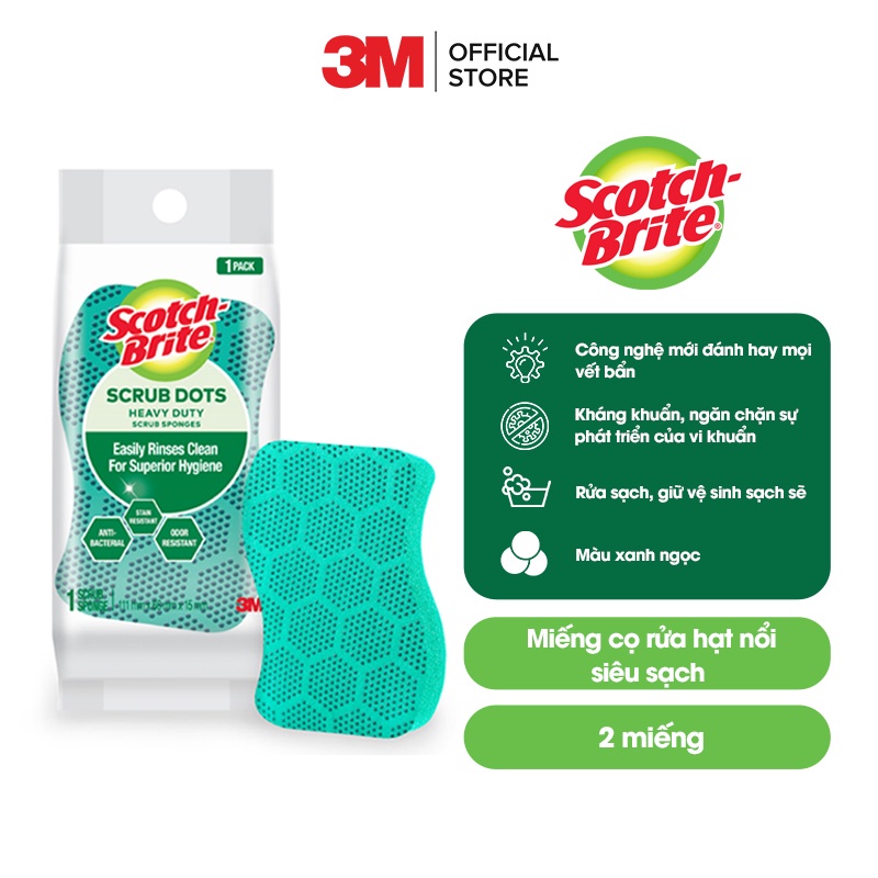 Miếng rửa chén hạt nổi không trầy xước Scotch Brite 3M đa năng, mút kháng khuẩn, không bám cặn màu cam/xanh