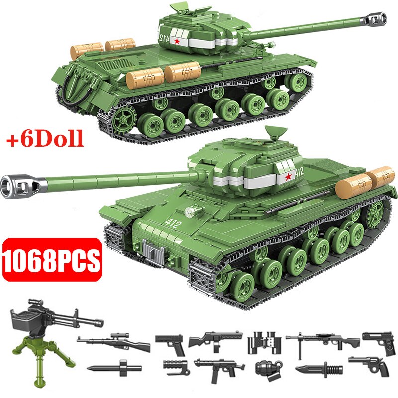 Đồ chơi Lắp ráp Mô hình xe tăng1068PCS WW2 Military Soviet Russia IS-2M Heavy Tank  Quan Guan 100062