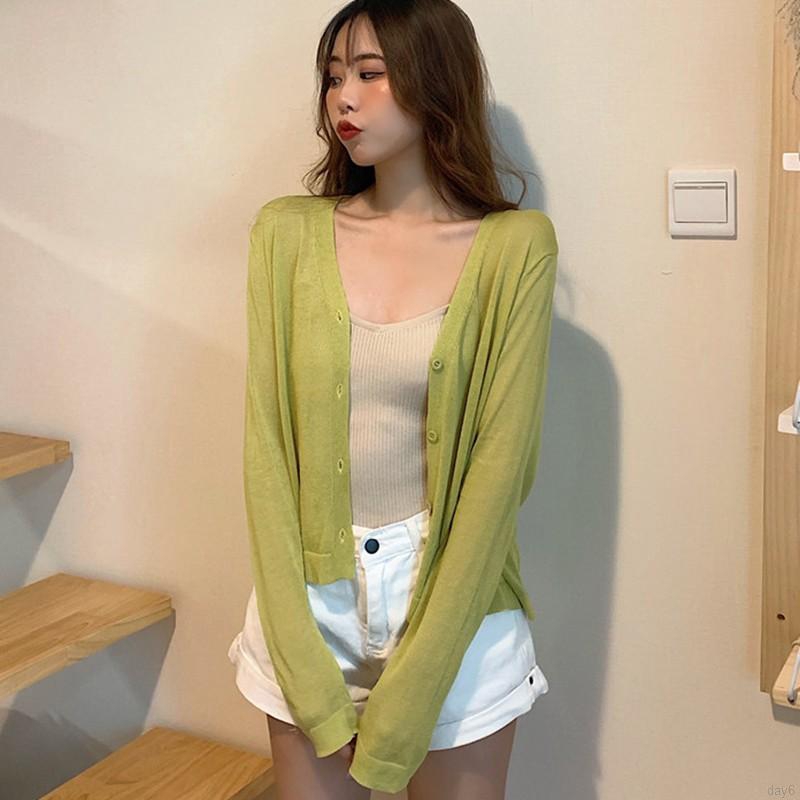 Áo Khoác Cardigan Dài Tay Cổ Chữ V Phối Nút Đơn Giản Kiểu Hàn Quốc Cho Nữ