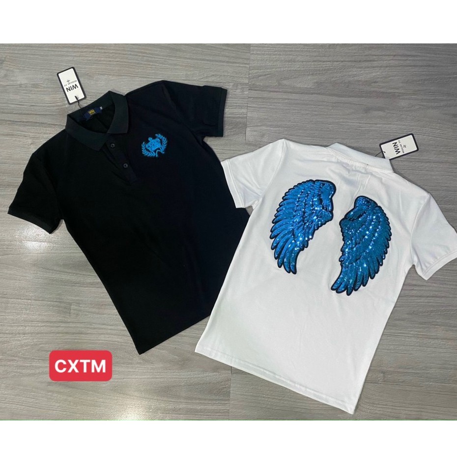 Áo thun nam đính đá thêu kim sa có cổ tay ngắn chất cotton (dainghia7993) | BigBuy360 - bigbuy360.vn
