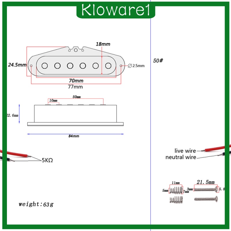 [KLOWARE1]MagiDeal 50mm Single Coil Middle Pickup for ST Electric Guitar Parts Black