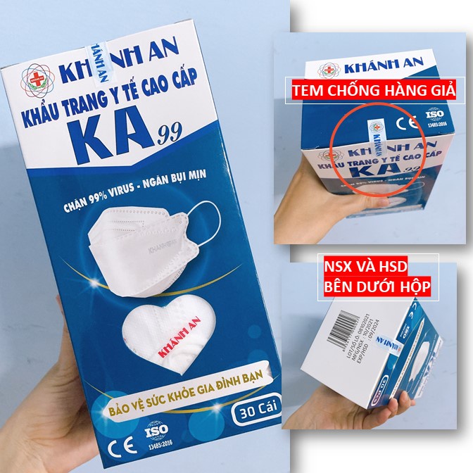 Khẩu trang 4D Khánh An KA99 NGĂN NGỪA BỤI MỊN VÀ VI.RUS trên 95% 1 HỘP 30 CÁI