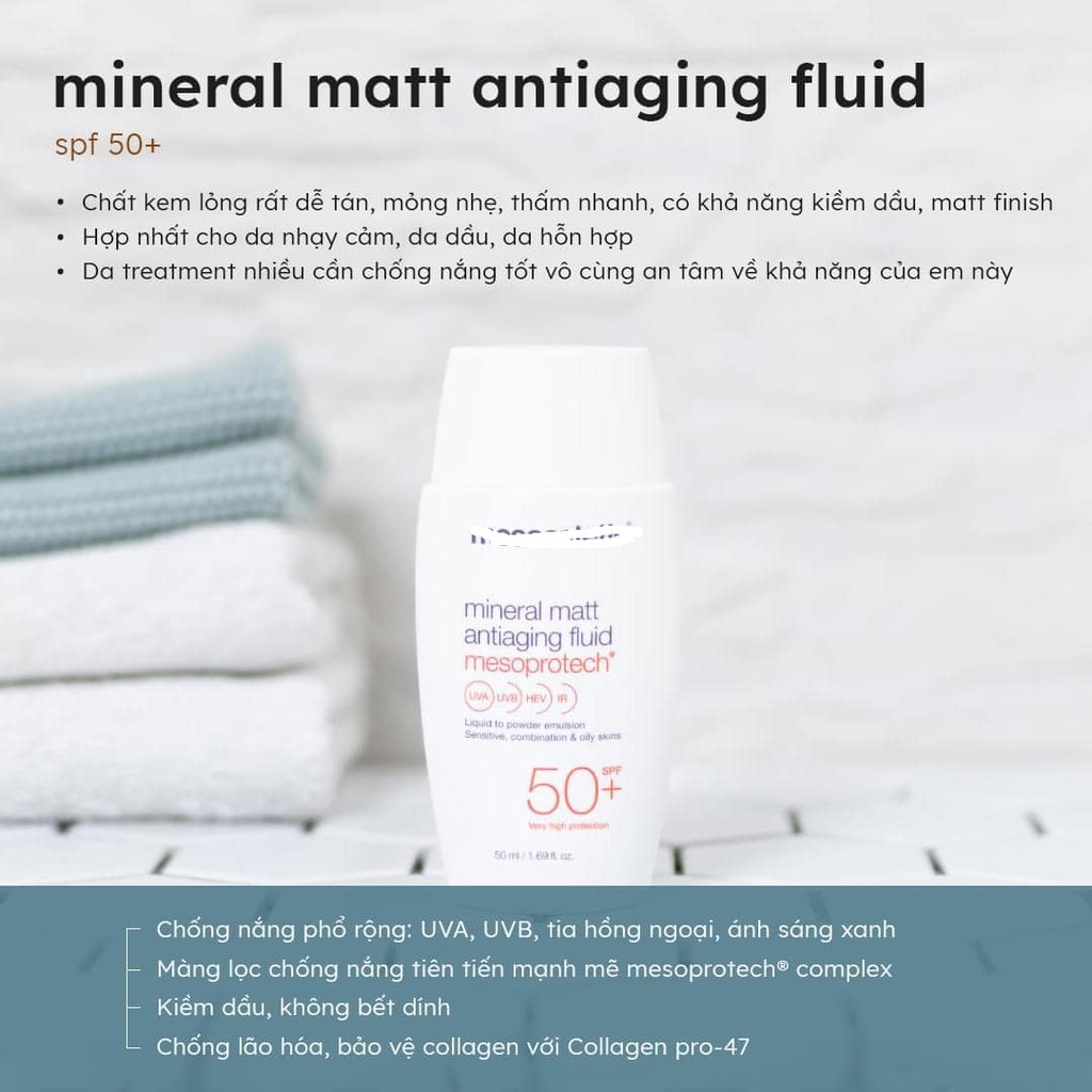 Kem chống nắng Meso Mineral Matt / Light Water Anti-Aging Veil Mesoprotech SPF 50+ / Melan 130+