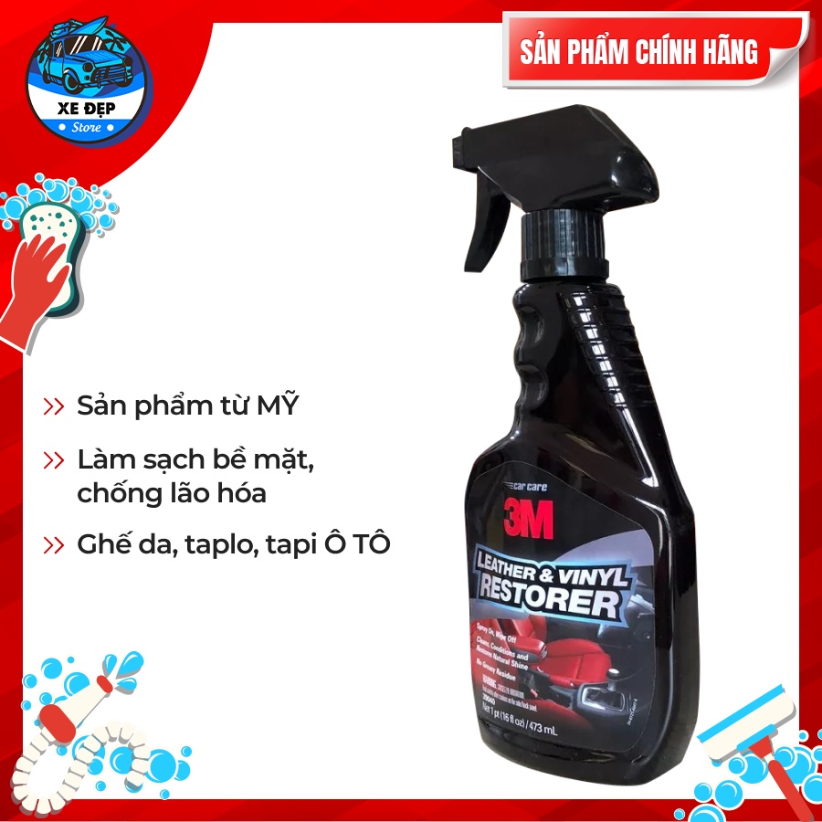 Chai xịt vệ sinh nội thất và dưỡng da, nỉ 3M 39040 (Chai xịt 473ml)- Nhập khẩu Mỹ