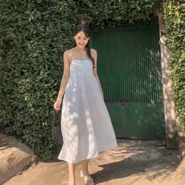 [Mã FAGREEN1505 giảm 10% tối đa 30K đơn 99K] ĐẦM MIDI 2 DÂY BABYDOLL HOA NỔI