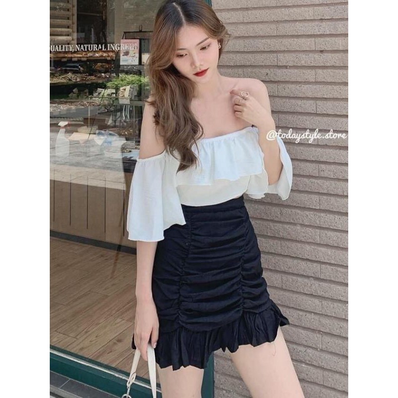 Áo trễ vai và chân váy nhún, set đồ nữ cá tính TIK TOK STORE | BigBuy360 - bigbuy360.vn