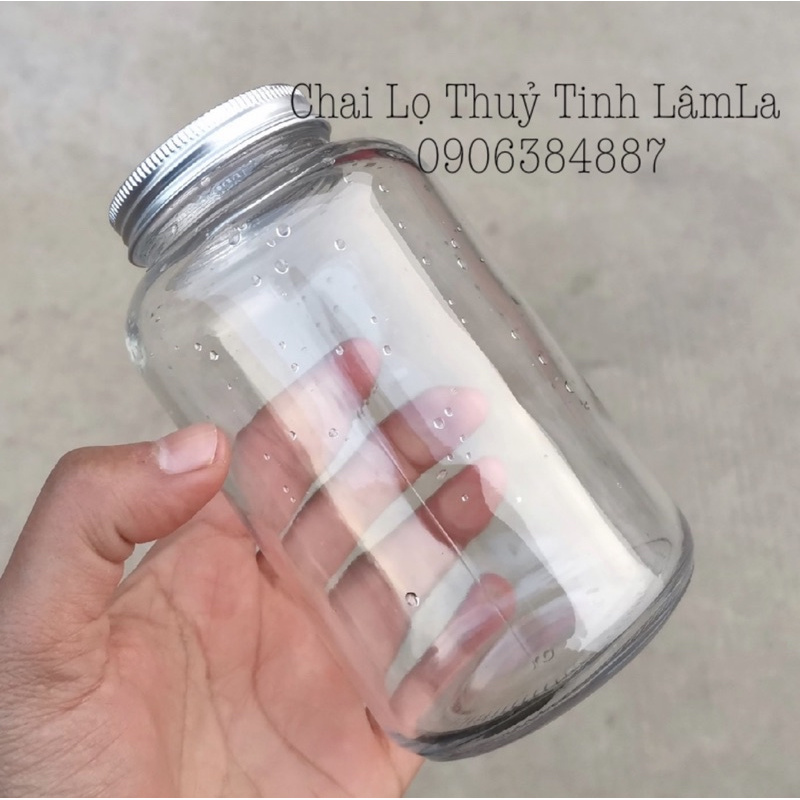 Hũ Thuỷ Tinh Tròn Miệng Rộng Nắp Nhôm Bạc 500ml