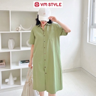 Đầm sơ mi VM Shop nhiều màu tay ngắn 1 túi viền chỉ thời trang ulzzang 22VD05Q022701