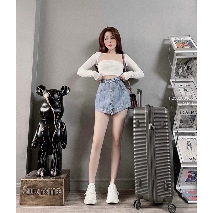 Quần váy jeans phối nút