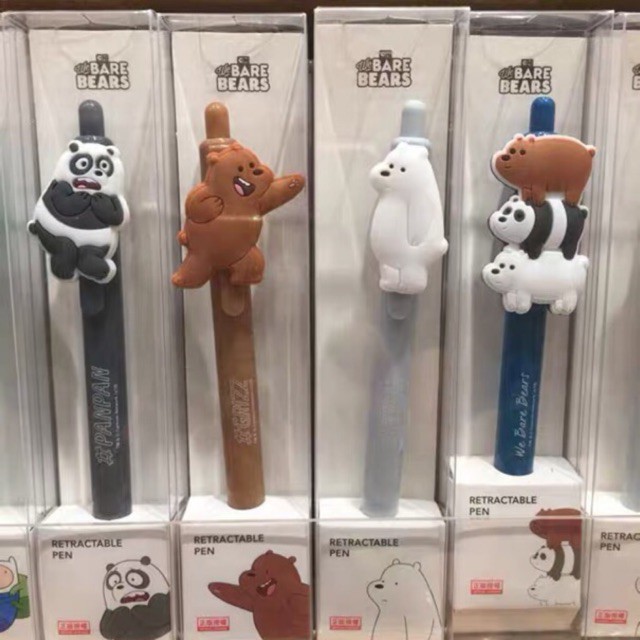 Bút bi bấm mực đen anh em gấu We Bare Bears Chúng tôi đơn giản là gấu chính hãng Miniso