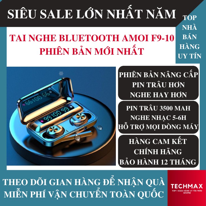 Tai Nghe Bluetooth AMOI F9-10 PRO TWS , Nút Cảm Ứng, Pin Trâu, Hiển thị % pin, Dung Lượng 3500Mah | WebRaoVat - webraovat.net.vn