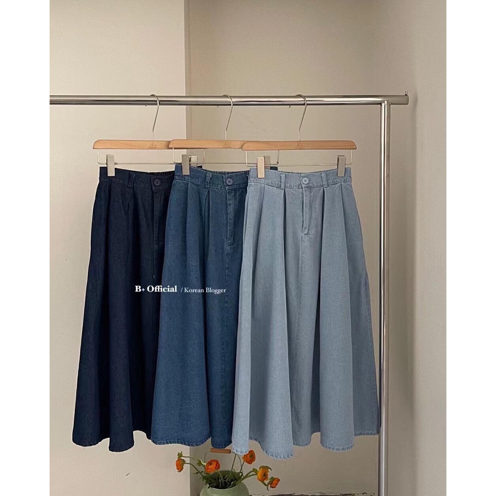 Chân váy denim chữ A cạp chun sau 1913