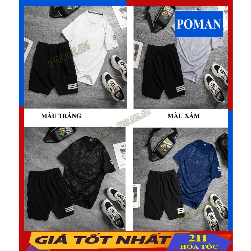 Bộ thể thao nam thun lạnh SPORT, Bộ đồ nam thể thao tập gym thun lạnh SPORT 5 màu co giãn 4 chiều BO02 - POMAN