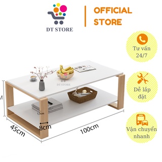Bàn trà sofa chân gỗ tự nhiên 2 tầng, bàn sofa phòng khách uống nước phong cách tối giản tiết kiệm không gian
