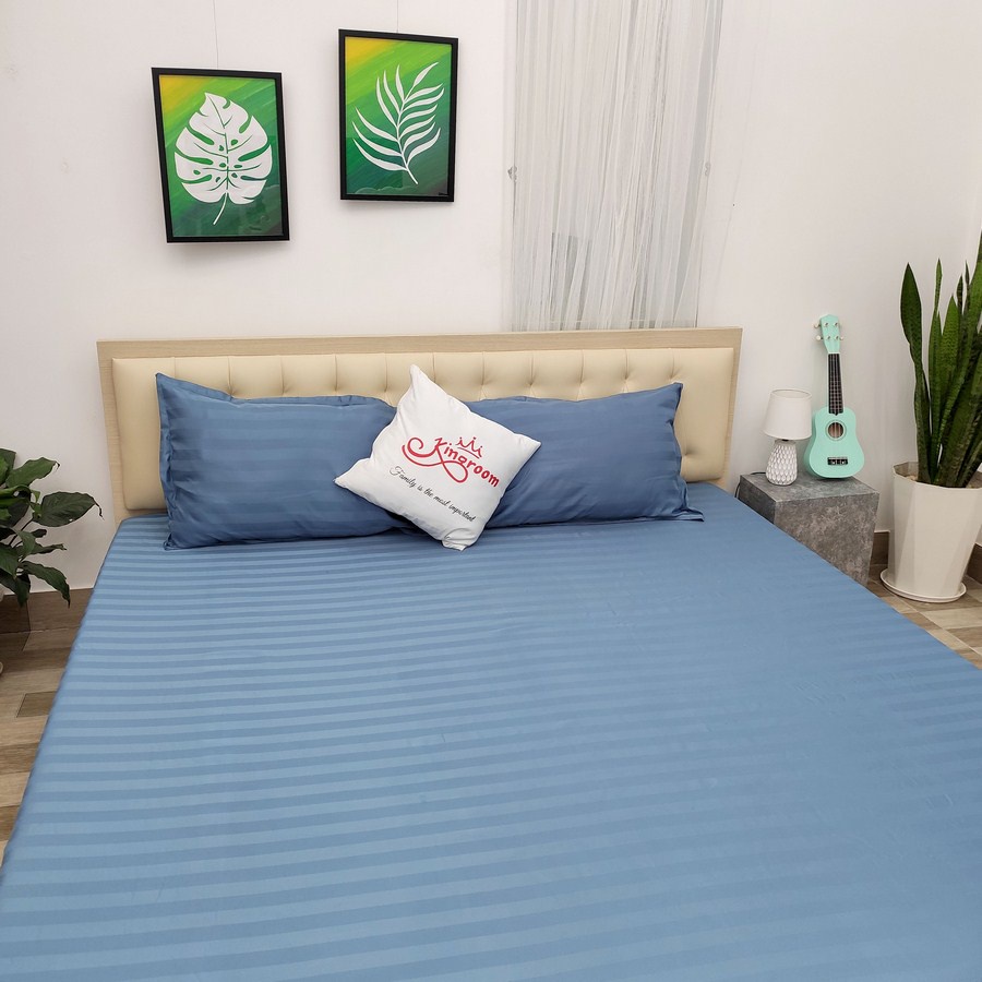 Bộ ga gối 3 món vải cotton lụa sọc trơn 925 Shop Kingroom chuyên ga giường cao cấp | BigBuy360 - bigbuy360.vn