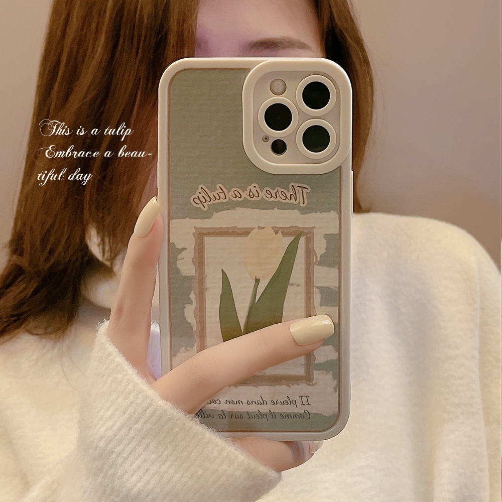 Ốp Điện Thoại Mềm Hình Hoa tulip Trắng Kiểu vintage Cho iphone 7 8 plus x xr xs 11 12 13 14 15 mini pro max se 2020