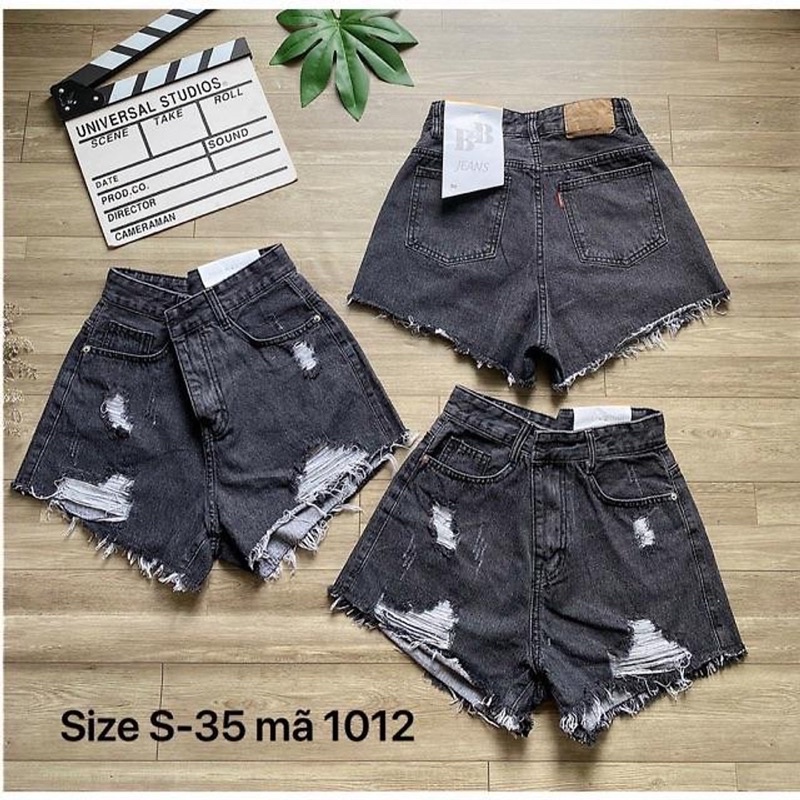 Quần Short Jeans Chữ A Dáng Rộng Ống Nữ Bigsize 55 đến 80kg Xám Rách TCshopjean Ms 1012