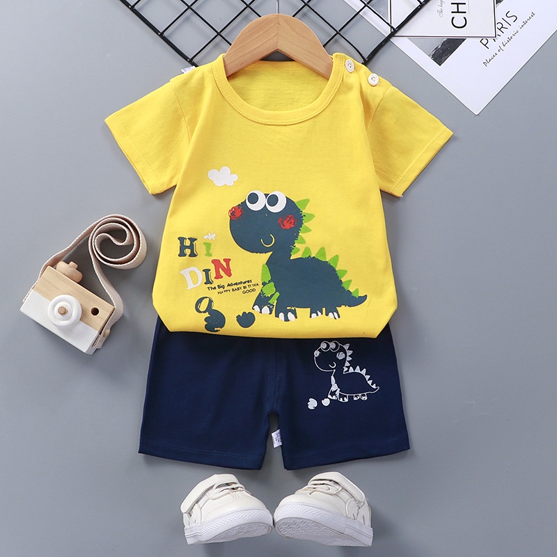 Bộ quần áo cộc trẻ em COTTON Quảng Châu xịn in hình cute ngộ nghĩnh thời trang mùa hè cho bé trai, bé gái C03D