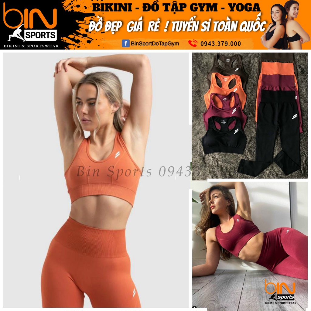 Set bộ đồ tập gym yoga nữ dệt kim áo bra quần dài quảng châu Bin Sports BD134