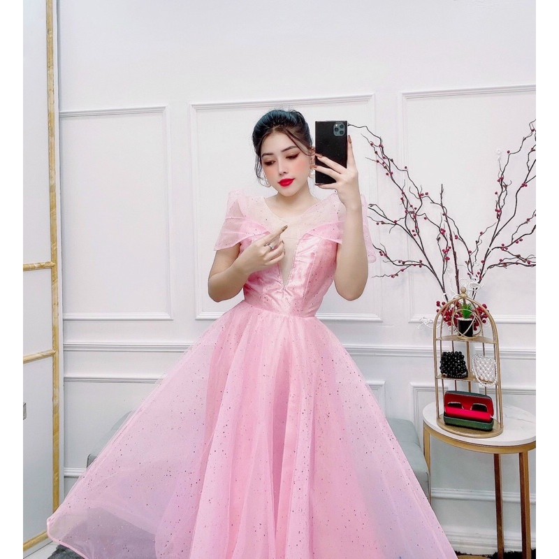 ĐẦM CÔNG CHÚA KIM TUYẾN XOÈ PHỒNG CỔ CAO NỮ HOÀNG ( ảnh thật nhed khách )