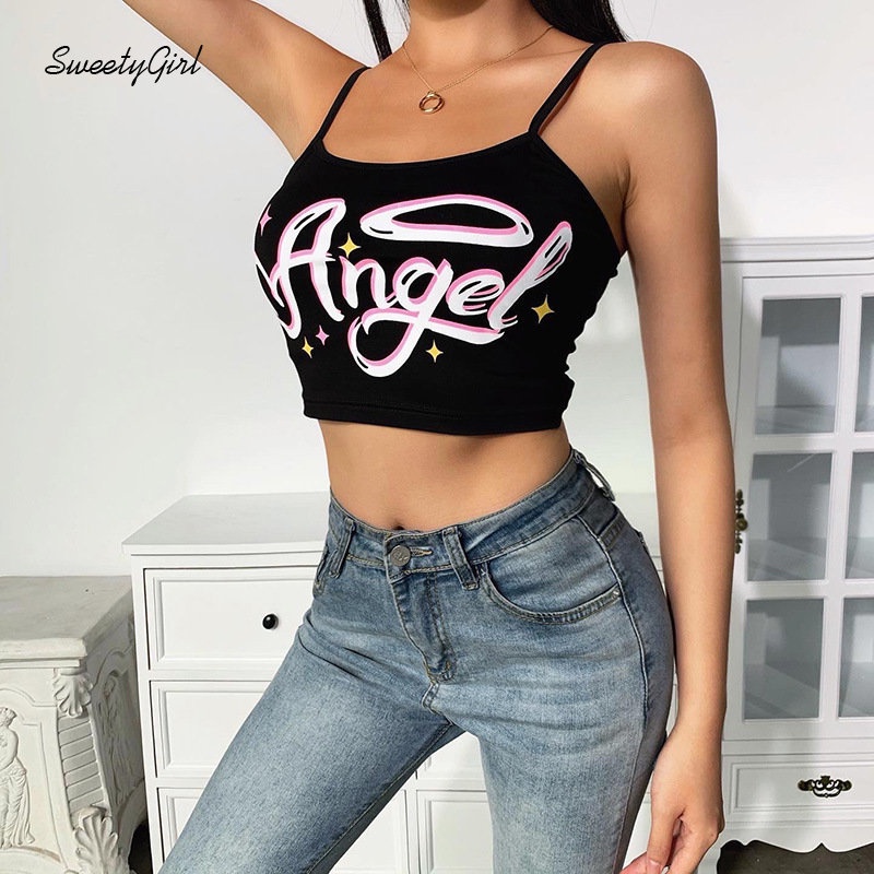 Áo Tank Top Cổ Tròn In Chữ Màu Tương Phản Thời Trang 2022 Quyến Rũ Cho Nữ