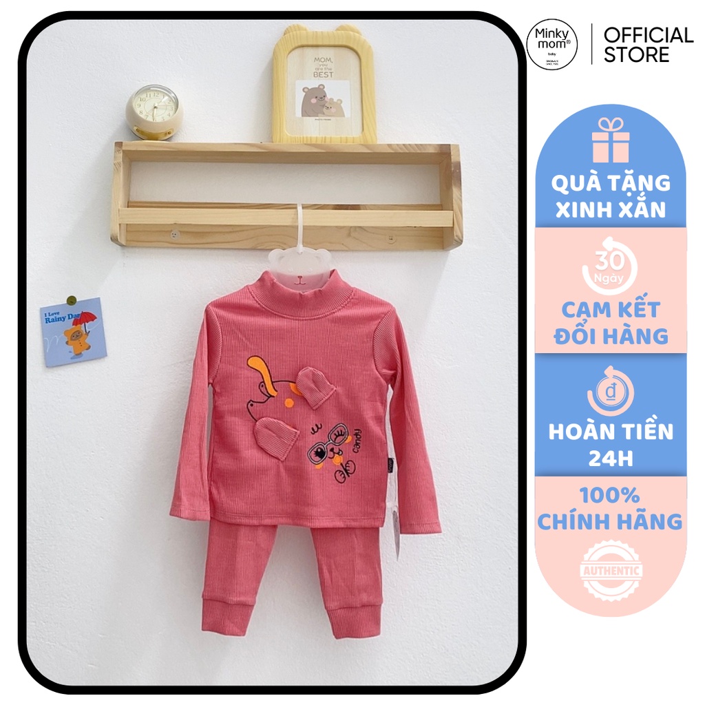 [SALE] Bộ Quần Áo Bé Gái, Bé Trai KIMCHI Vải Len Gân Cao Cổ Tai Thú 3D, Bộ Dài Tay Cho Bé Mặc Nhà Thu Đông KWTD2201