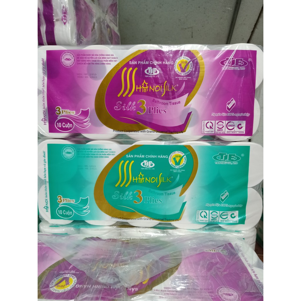 Giấy Vệ Sinh Hà Nội Không Lõi Màu Xanh X 3 Lớp ,10 Cuộn 1.6kg