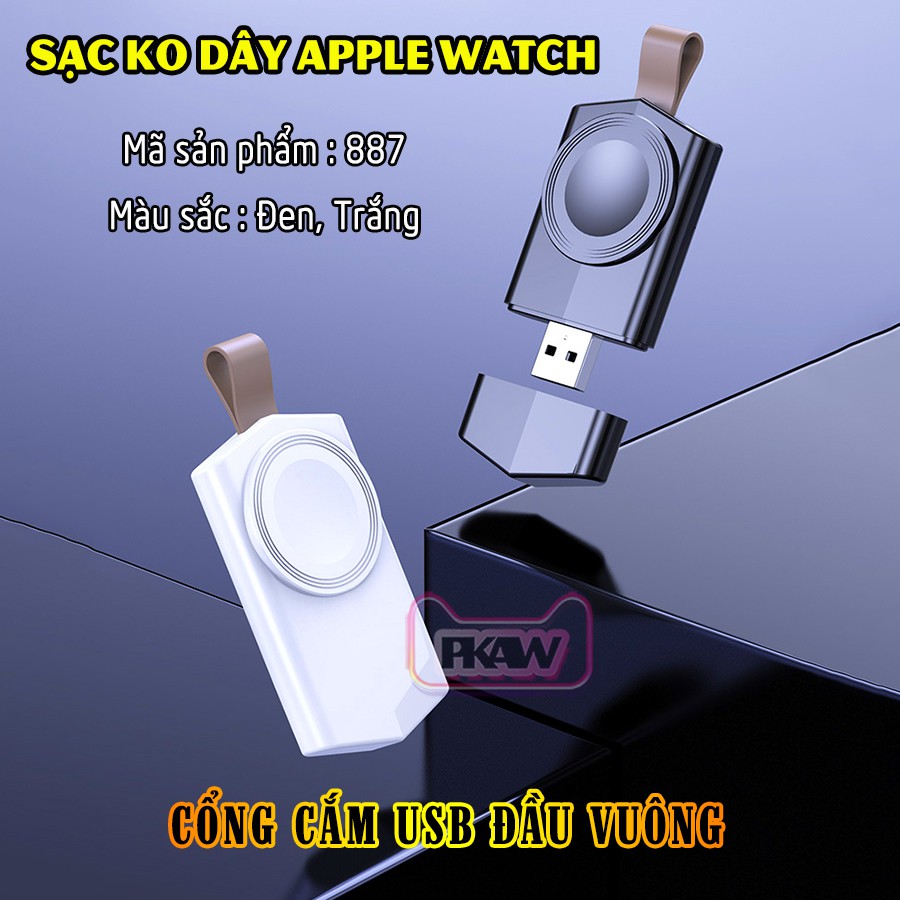 Đế sạc không dây cho Apple Watch 7/6/5/4/3/2/1 cổng cắm USB cao cấp vuông (886) - nhiều màu.